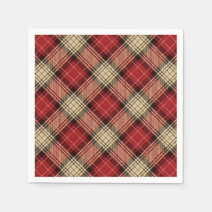 Servilleta De Papel Navidad Moderno Tartán Escocés Beige Rojo Quemado