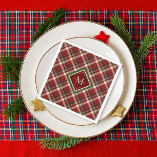 Servilleta De Papel Navidad Monograma Plaid Rojo Verde Rústico