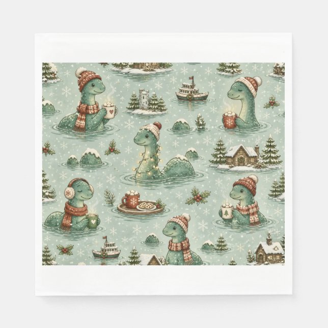 Servilleta De Papel Navidad Nessie Monstruo del Lago Ness Acogedores C (Anverso)