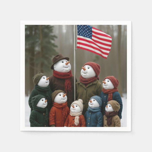 Servilleta De Papel Navidad Patriótica Nieve Familia Con Bandera Ameri (Anverso)