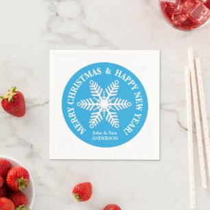 Servilleta De Papel Navidad Personalizada Azul Claro Con Copo de Nieve