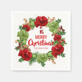 Servilleta De Papel Navidad personalizada de guirnaldas blancas rojas