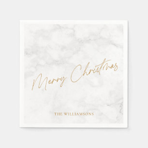 Servilleta De Papel Navidad personalizada elegante mármol blanco oro