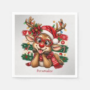 Servilleta De Papel Navidad Reno Personalizado Fiesta Navideña