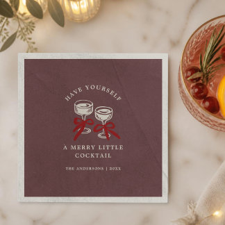 Servilleta De Papel Navidad Retro Burgundy Merry Little Cocktail