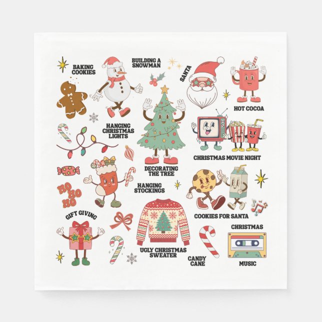 Servilleta De Papel Navidad Retro Nostálgica Verde y Rojo (Anverso)