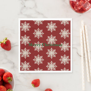 Servilleta De Papel Navidad Roja Copo de Nieve Crema