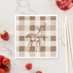 Servilleta De Papel Navidad Rústico Crema Marrón Cuadros Ciervo