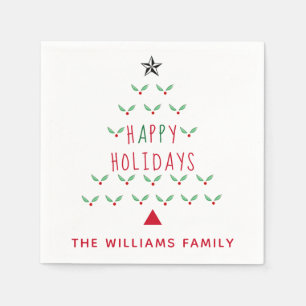 Servilleta De Papel Navidad Tree Holly Felices Fiestas Modernas