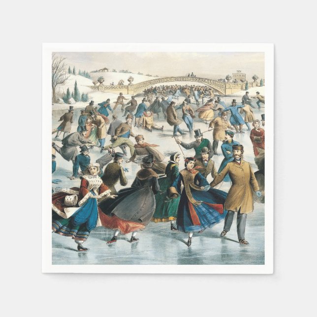 Servilleta De Papel Navidad Victoriana Central Park Currier & Ives (Anverso)