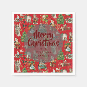 Servilleta De Papel Navidad Vintage Alegre Nombre de Familia Festivo R
