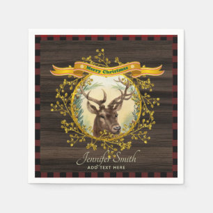 Servilleta De Papel Navidad Vintage Ciervo Cuadro de Búfalo Personaliz
