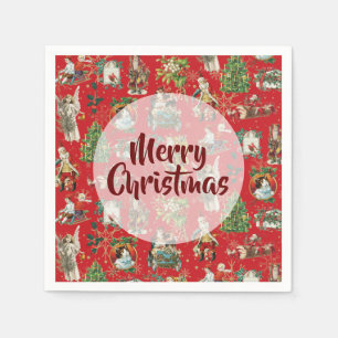 Servilleta De Papel Navidad Vintage Retro Festiva Roja