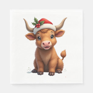 Servilleta De Papel Navidad Vintage Vaca Highland Lindo Granja A