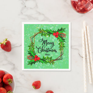 Servilleta De Papel Navidades 20xx Holly Red Berries Verde Moderno