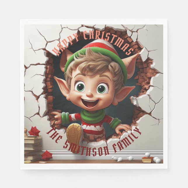 Servilleta De Papel Navidades 3D Cute Little Elf (Anverso)
