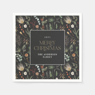 Servilleta De Papel Navidades acuarela floral botánica morada oscura