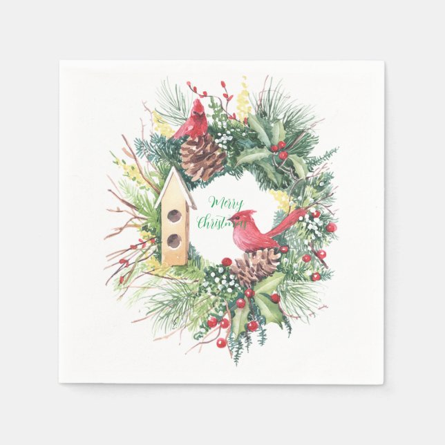 Servilleta De Papel Navidades acuarelas Wreath con Holly (Anverso)