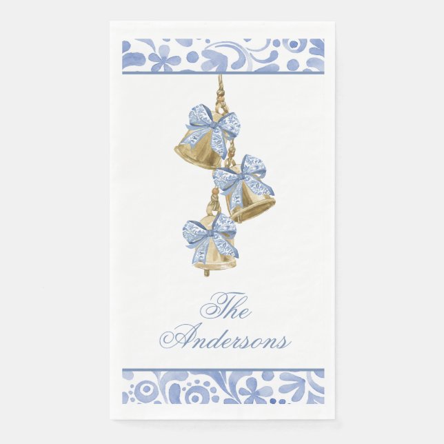 Servilleta De Papel Navidades acuáticos Blue Chinoiserie Bow Bells (Anverso)