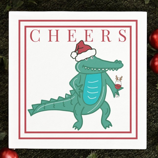 Servilleta De Papel Navidades apacibles Alligator Santa Wine Cheers (Subido por el creador)