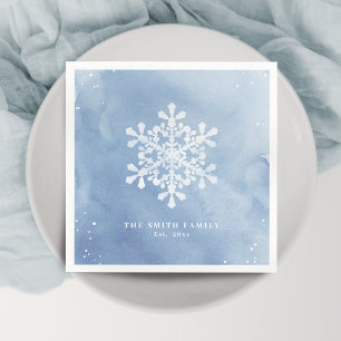 Servilleta De Papel Navidades azul de copo de nieve con acuarela artís