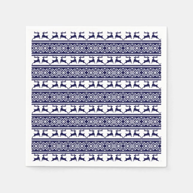 Servilleta De Papel Navidades, azul y blanco escandinavo (Anverso)