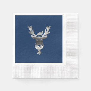 Servilleta De Papel Navidades azules modernos renos de plata falsa