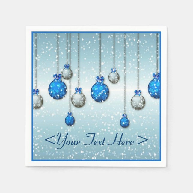 Servilleta De Papel Navidades azules Nieve Ornamentos Napkins (Anverso)