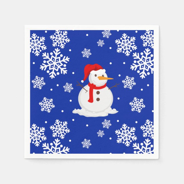 Servilleta De Papel Navidades azules Snowman Snowflakes (Anverso)