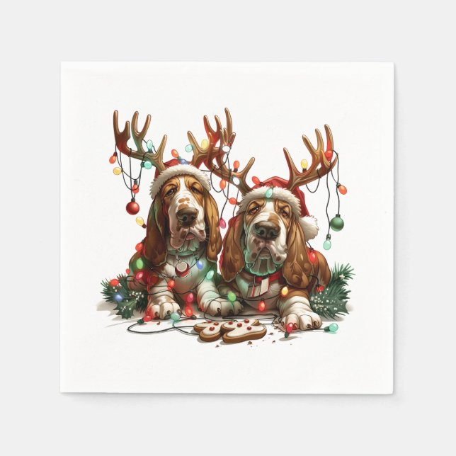 Servilleta De Papel Navidades Basset Hound Dogs (Anverso)
