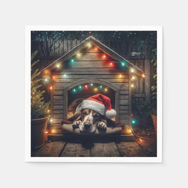 Servilleta De Papel Navidades Basset Hound En Doghouse (Anverso)