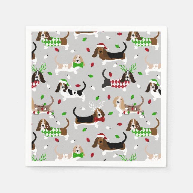 Servilleta De Papel Navidades Basset Hound Napkins (Anverso)