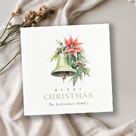 Servilleta De Papel Navidades Bell Pine Poinsettia Foliage Watercolor