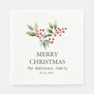 Servilleta De Papel Navidades Berry Branch Watercolor
