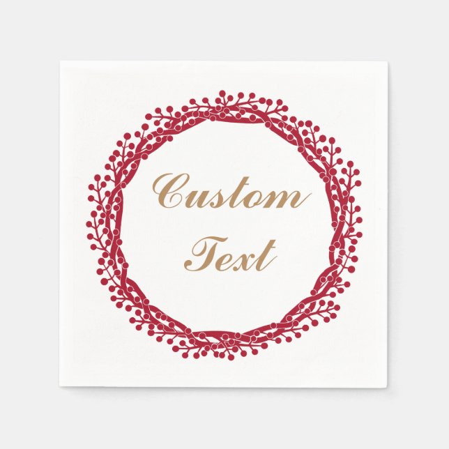 Servilleta De Papel Navidades berry wreath personalizado coctelería (Anverso)