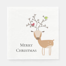 Servilleta De Papel Navidades blancos ciervos con pájaros