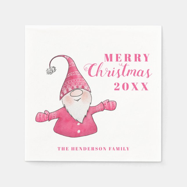Servilleta De Papel Navidades blancos y rosados de Gnome (Anverso)