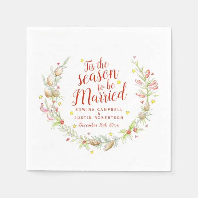 Servilleta De Papel Navidades boda cones berries estrella acuarela (Anverso)