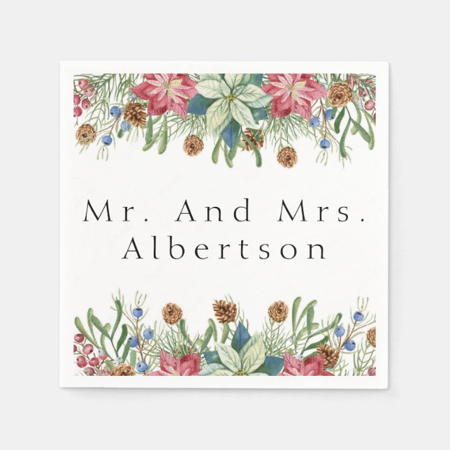 Servilleta De Papel Navidades Boda de Poinsettia Personalizado (Anverso)