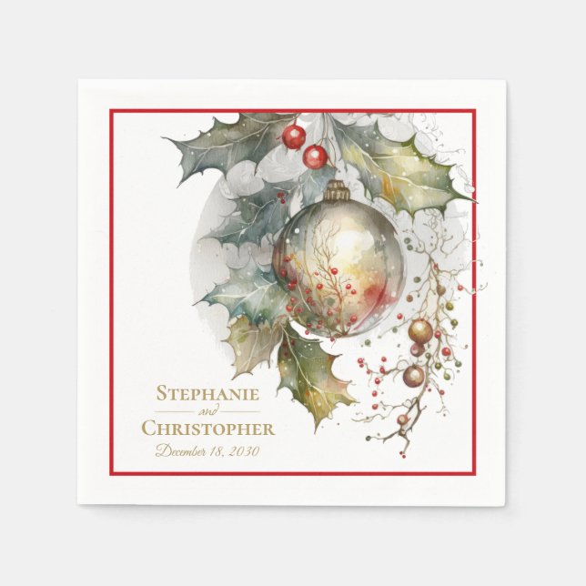 Servilleta De Papel Navidades Boda Holly Ornament (Anverso)