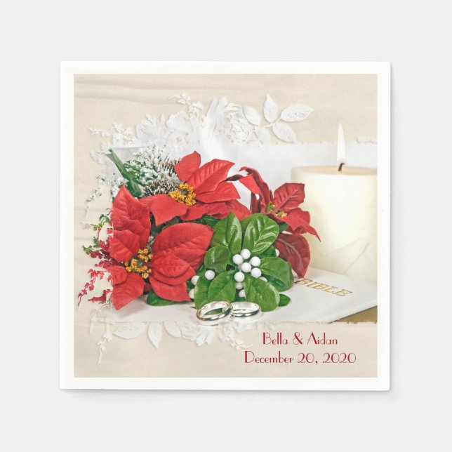 Servilleta De Papel Navidades boda poinsettia y vela (Anverso)