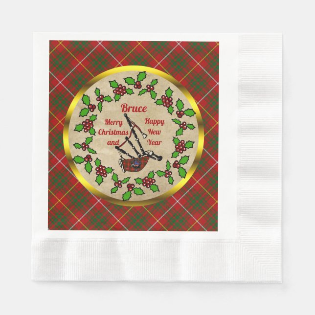 Servilleta De Papel Navidades Bruce Tartan Bagpipes w/Holly (Anverso)