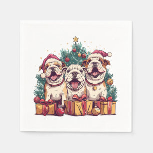 Servilleta De Papel Navidades Bulldog inglés Santa Hats