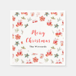 Servilleta De Papel Navidades Cacao caliente y Poinsettias Rojas