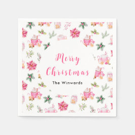 Servilleta De Papel Navidades Cacao caliente y Poinsettias rosadas