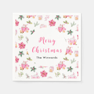 Servilleta De Papel Navidades Cacao caliente y Poinsettias rosadas