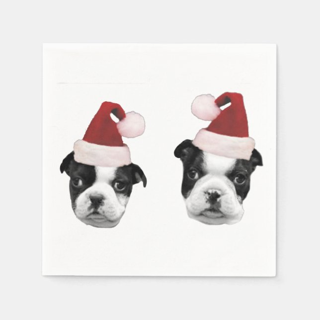 Servilleta De Papel Navidades cachorros de Boston Terrier (Anverso)