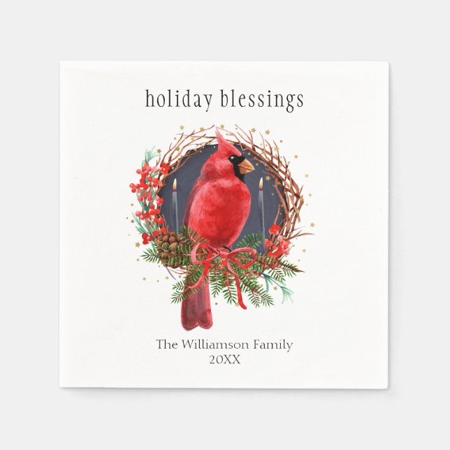 Servilleta De Papel Navidades Cardenal Rojo Yule Solstice Boho Holiday (Anverso)