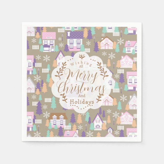 Servilleta De Papel Navidades Casas Brown (Anverso)