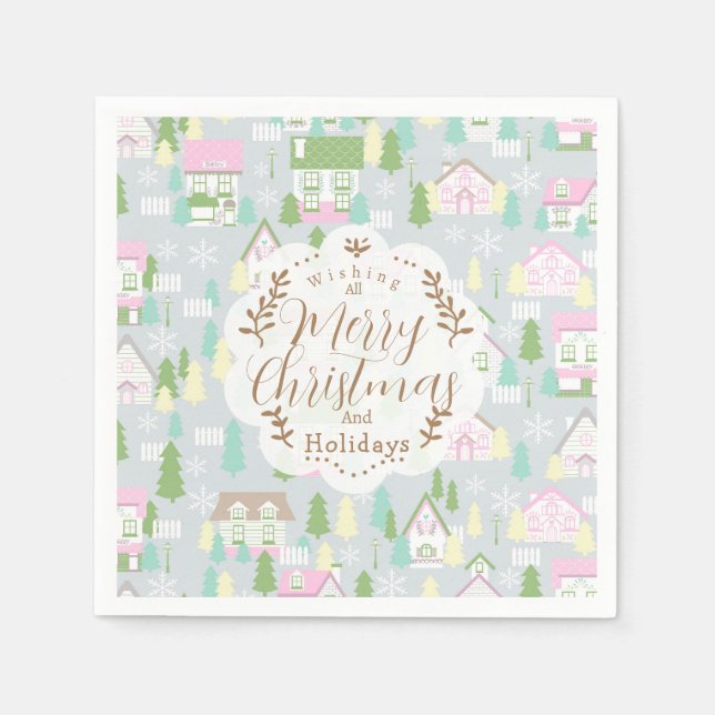 Servilleta De Papel Navidades Casas Gris (Anverso)